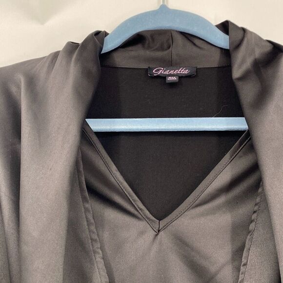 Gianetta Long Sleeve Dressy Mixed Media Layered Wrap Top Satin Black PM - Picture 4 of 10